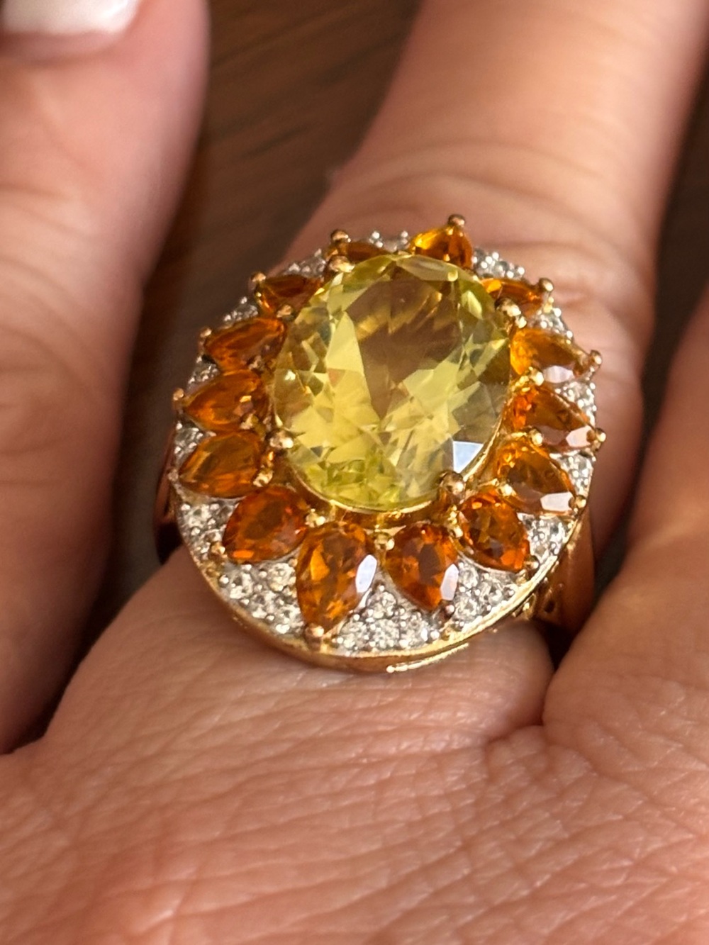 Gold-Tone Lemon Quartz Halo Cocktail Ring